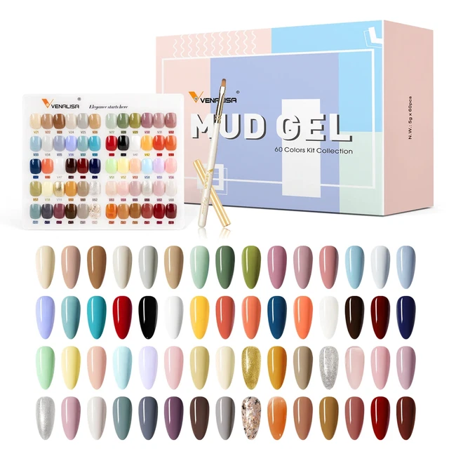 Venalisa Soak Off UV LED Gel Nail Polish Mud Gel Varnish 5ml Nail Art Set 60Pcs