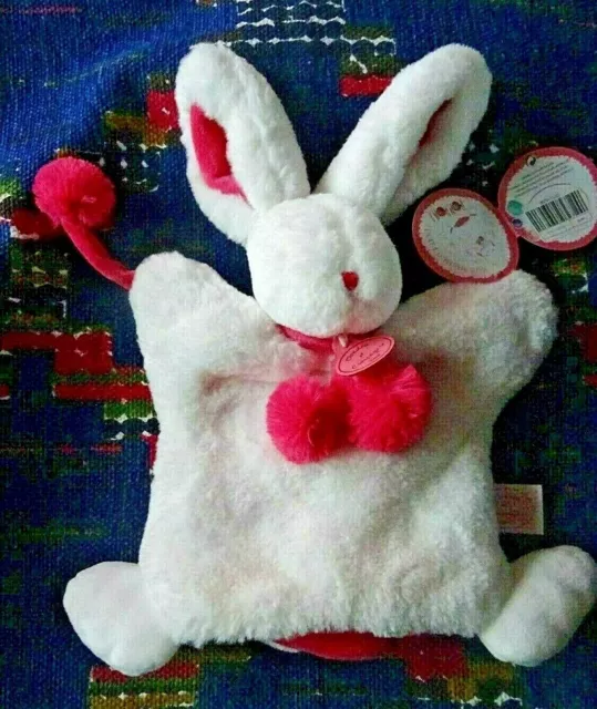 Gn/ Doudou Et Compagnie Marionnette Lapin Pompon Fraise Blanc  Neuf