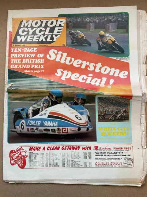 Motor Cycle - 9 August 1980 - Silverstone Preview, Speedway - Vintage Newspaper