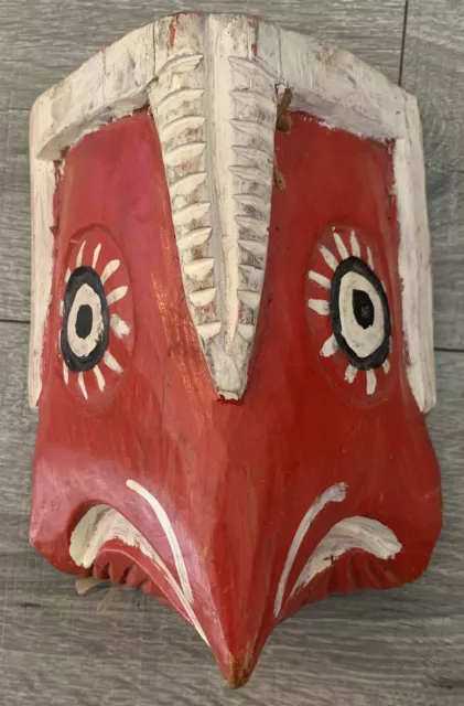 Hand Carved Vintage Guatemala Black, White ,red Dance Mask  Wood