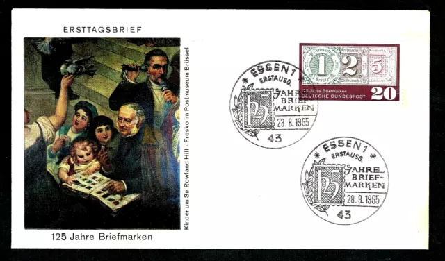 Ersttagsbrief " 125 Jahre Briefmarken " ; Mi.-Nr: 482 ; ESSt: Essen , 28.8.1965