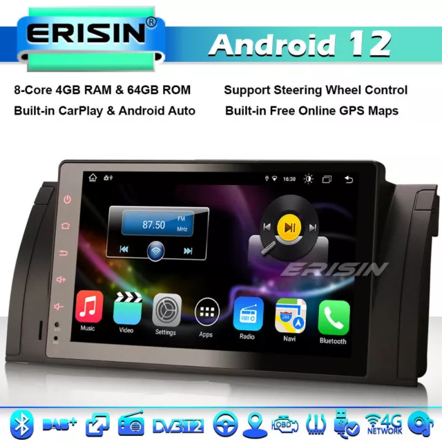 8-Cœurs 9" Carplay 64GO Android 12 GPS Autoradio BMW 5 Série E39 X5 E53 M5 DAB+