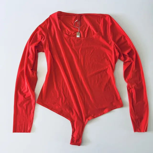 SKIMS POPPY RED Orange Long Sleeve Scoop Neck Bodysuit - 2X $49.60 ...