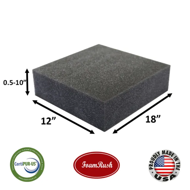 "Cojín de espuma para tapicería de carbón FoamRush 12"" x 18"" (hecho en EE. UU.)
