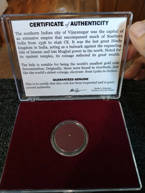 CERTIFIED World's Smallest Gold Coin India Vijayanagara Empire (1336 -1646 CE)