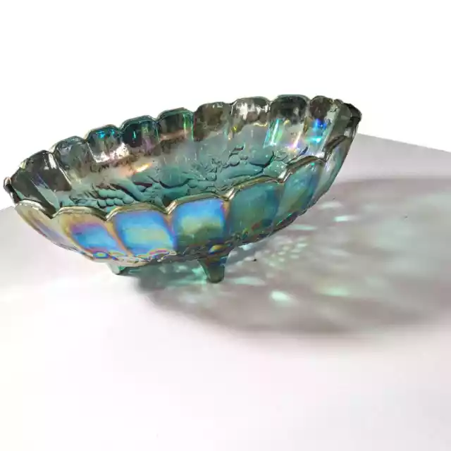 Indiana Glass Footed Fruit Bowl Grape carnival glass 12" Oval