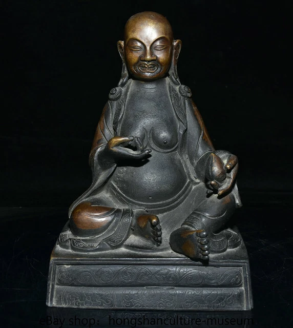 10" Old chinese bronze Buddhism Maitreya Bodhisattva Milarepa Buddha statue