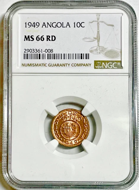 1949 Angola 10 Centavos (Portuguese Empire Colony) Ngc Ms 66 Rd