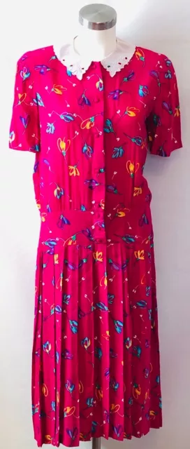 Plain Jane Sweet Baby Jane Vintage Women's Dress Cotton Pink White Floral 80s XS