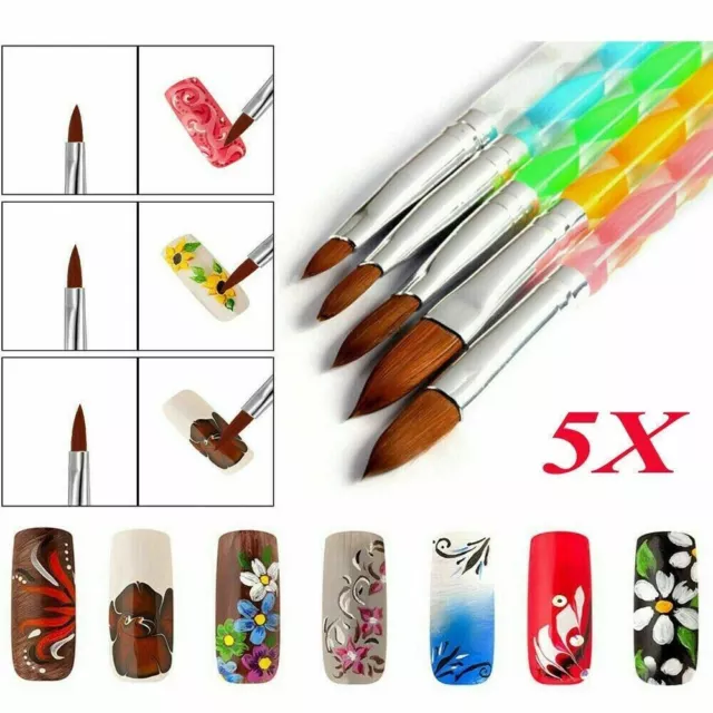 5 Nail Art UV Gel Malerei Zeichnung Acryl Pinsel Set Profi Kit Zum Selbermachen Stift