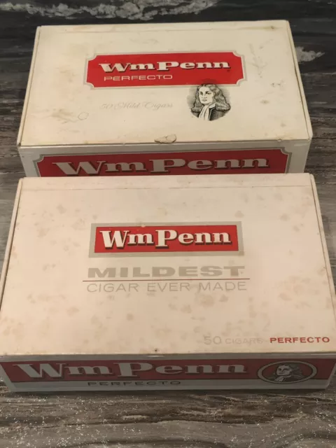 2 Wm Penn Vintage Cigar Box 8.5 x 5.5 x 2.5 & 8.125 x 5.25 x 2.25