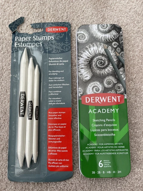 Derwent Papierstumpf Tortillion Pack mit 3 Größen und 6 Academy Skizzierstiften