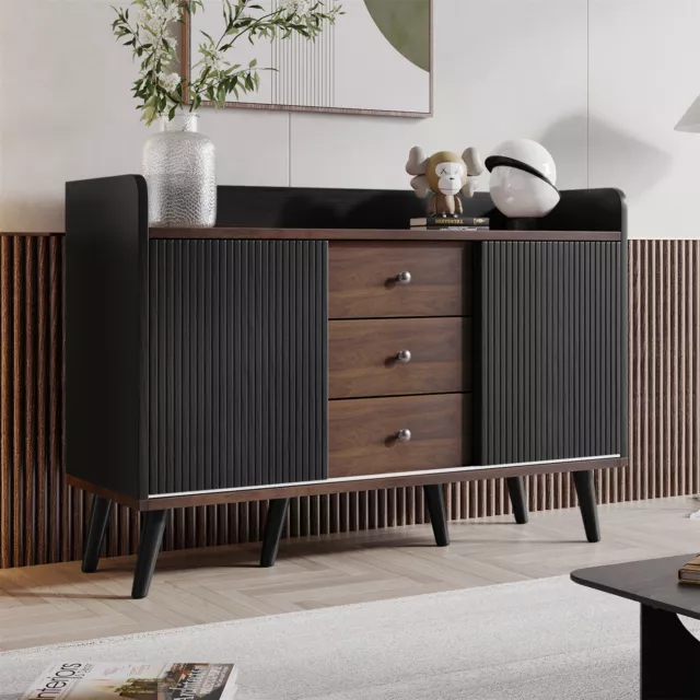 Sideboard Kommode Anrichte 3 Schubladen 2 Türen Standschrank schwarze Walnuss