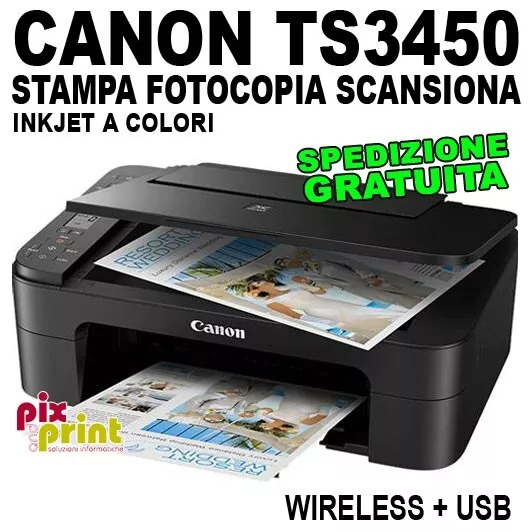 Stampante Multifunzione Canon Ts3450 Inkjet A Colori Nuova Wifi+Usb Colore Nero