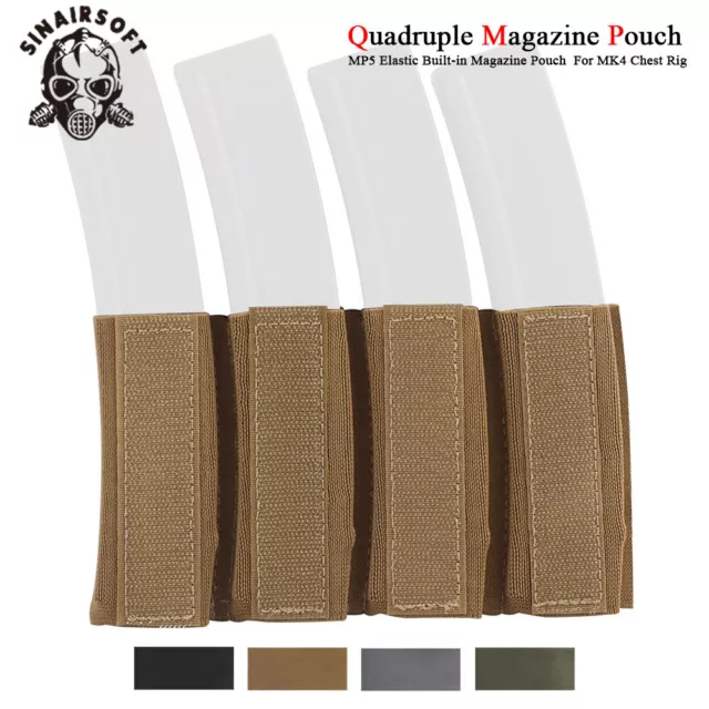 Tactical Quadruple Elastic MP5 Magazine Mag Pouch Holder For MK4 Chest Rig Vest