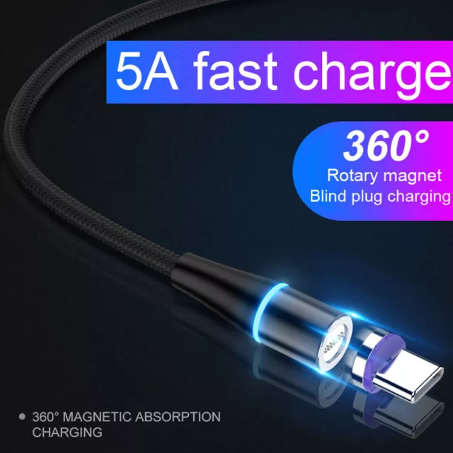 5A Magnetic Ladekabel 360°  USB-C Typ-C Micro USB Für IPhone Samsung Huawei LG