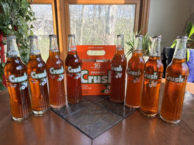 Vintage ORANGE CRUSH SODA Glass Bottles 8 PACK Carrier 16oz Full SEALED RARE!