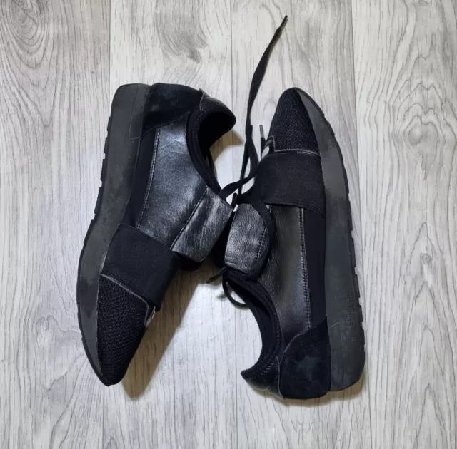 Balenciaga Shoes Men Race Runner Sneakers Leather Black Suede Neoprene Sz 10 Us 2