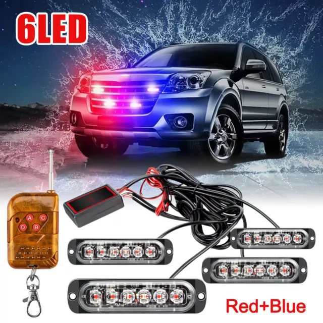 4x LED Auto KFZ Blau/Rot Frontblitzer Blitzlicht Warnleuchte LKW Strobe Licht DE