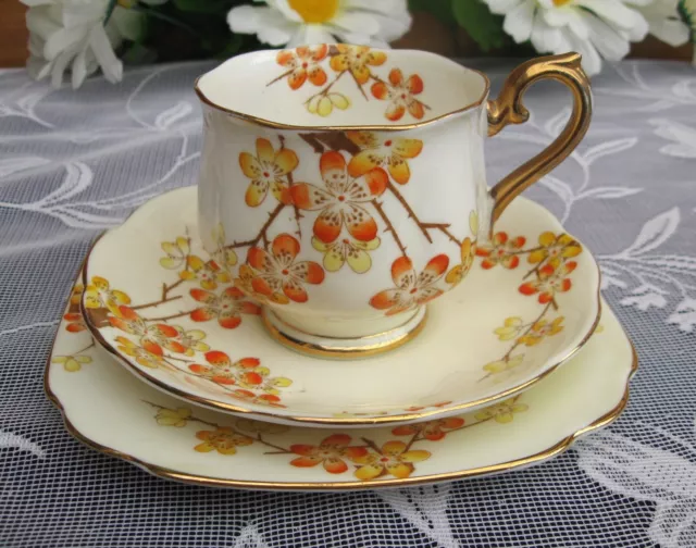 ROYAL ALBERT CROWN CHINA Tea Trio Set c. 1930's 'Blackthorn' Pattern.