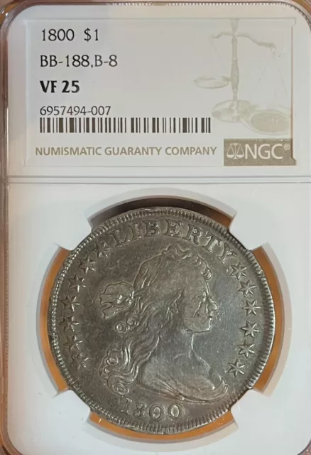 1800 BB-188,B-8 NGC VF25 Draped Bust Silver Dollar