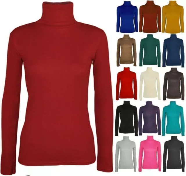 WOMENS  POLO NECK TURTLE ROLL HIGH NECK JUMPER PARTY TOPS SIZE 6-24 super two 3