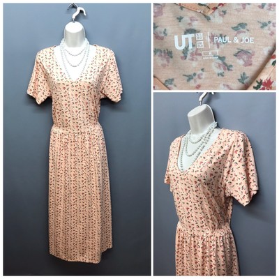 Uniqlo Paul & Joe Peach Floral Cotton A-Line Tea Dress Medium