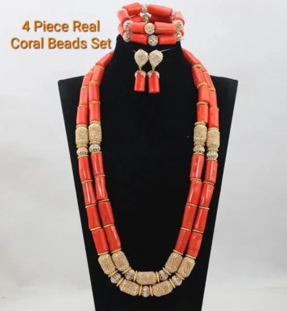 Traditional Wedding Coral Beads African Nigerian Necklace Bracelet Jewelry set