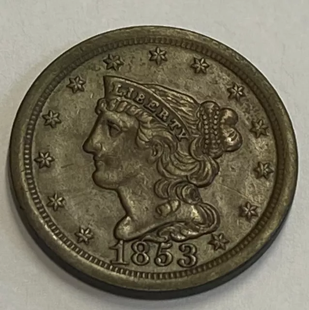 1853 1/2C - AU/ MS Details BN - Braided Hair Half Cent