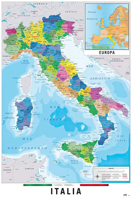 Map Of Italy - Poster / Print (Italia Map In Italian) (Size: 24" X 36")