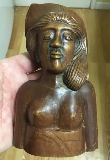 Vintage RARE Hand Carved Woman Wood Sculpture Bali Art 7" Tall Beautiful!!