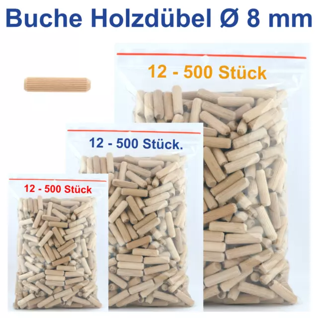 Holzdübel Riffeldübel Buche Möbeldübel Ø 8 mm viele Längen Holzverbinder