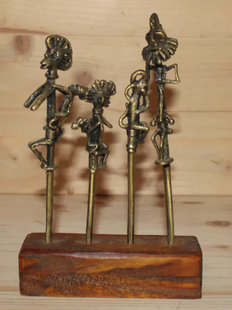 Vintage African Ashanti hand made bronze set 4 folk figurines