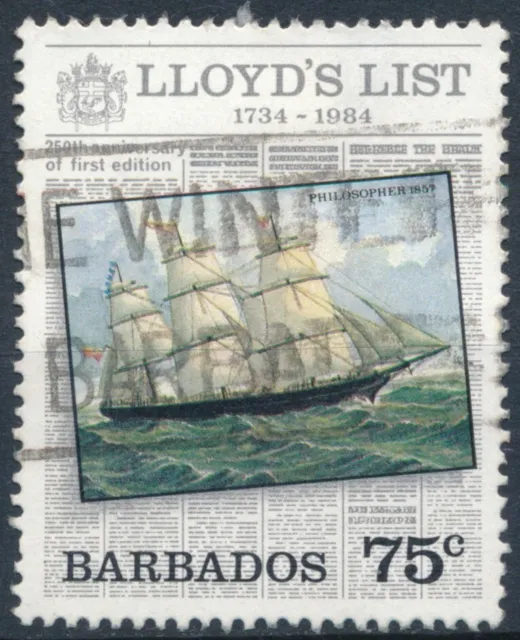 250th Anniv of Lloyd's List: 75c - Barbados 1984 - F H - SG 752