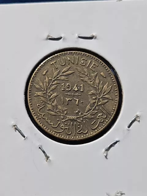 1941 Tunisia Tunisian One 1 Franc WWII Era Arabic Coin