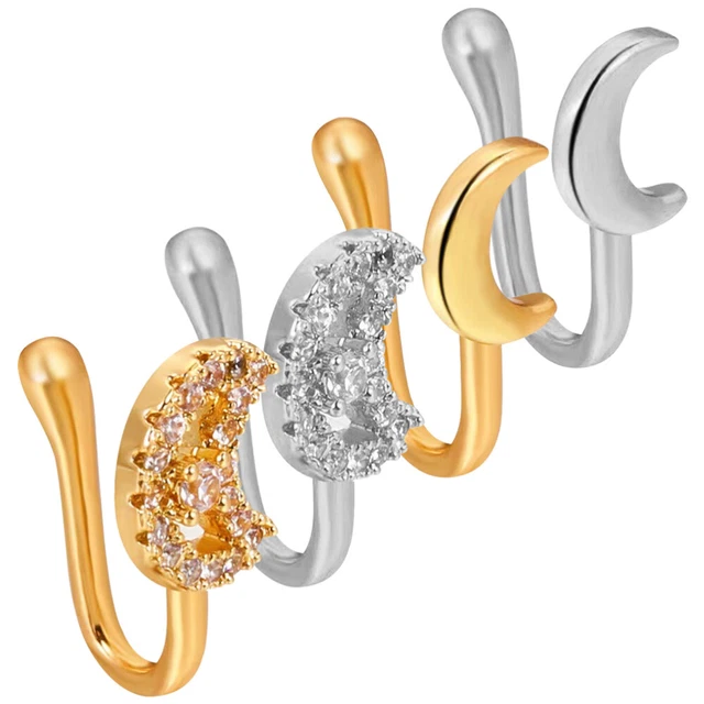 4 pcs Non Piercing Nose Rings Decorative Nose Cuffs Rings Moon Nose Cuffs Rings
