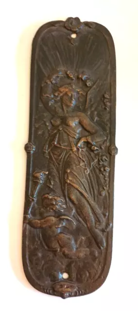 Cast Iron Push Plate Door Handle Cherub Lady Nouveau Angel REPRO