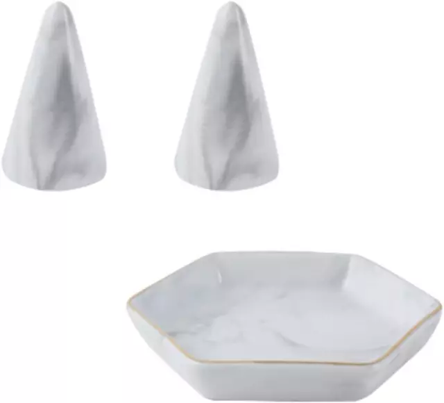 Marble Ring Holder and Ring Dish for Nightstand Ceramic Cone Tower Shape