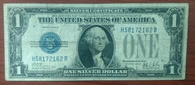1928 B $1 Blue Seal "FUNNY BACK" One Dollar Silver Certificate VF Condition