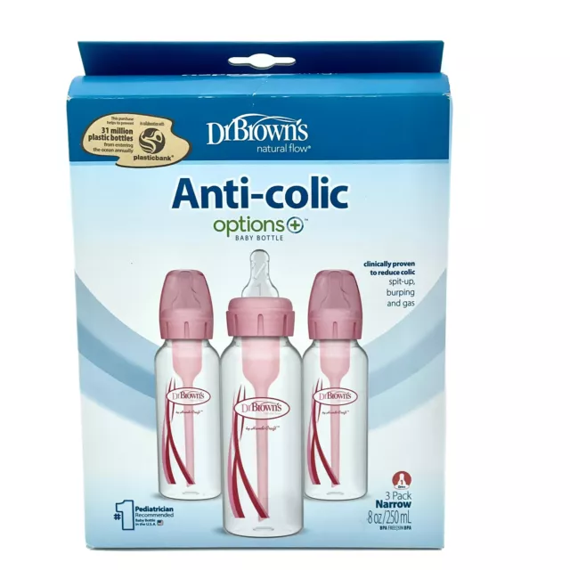 Dr. Brown’s Anti-Colic Options+Baby Bottles,Narrow,Pink Floral Designs, 8oz, 4pk