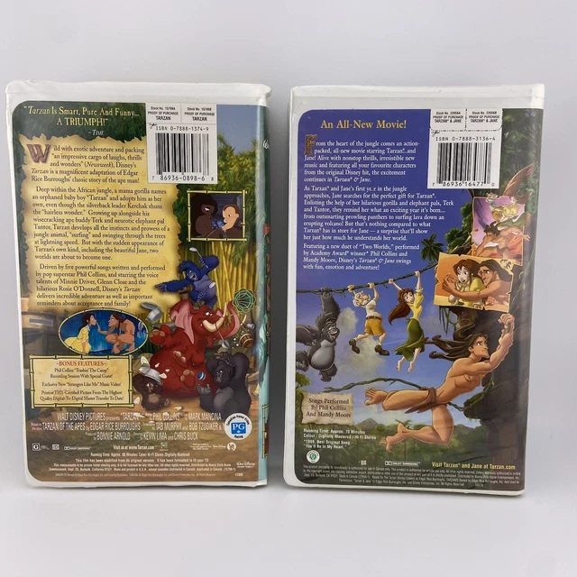 TARZAN & TARZAN and Jane VHS Lot Disney Clamshell Movies Tested $11.95 ...