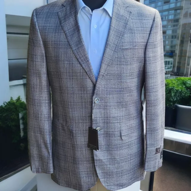 New Jack Victor Blazer 40R Summer Bamboo Woven In Italy Dual Side Vents Checked