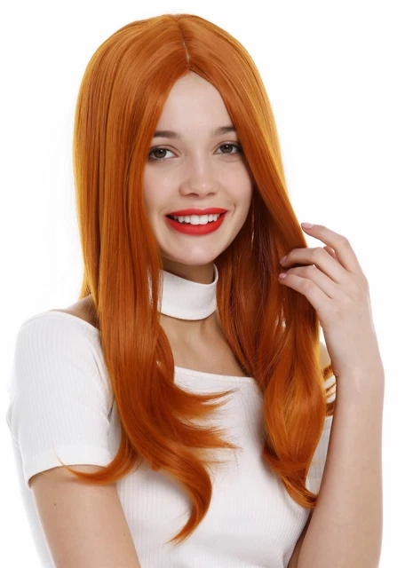 PARRUCCA DA DONNA Donne Lungo Sleek Liscio Riga IN Mezzo Arancione SA ...