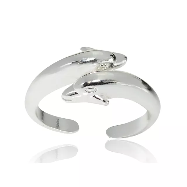 Sterling Silver Polished Twin Dolphins Toe Ring