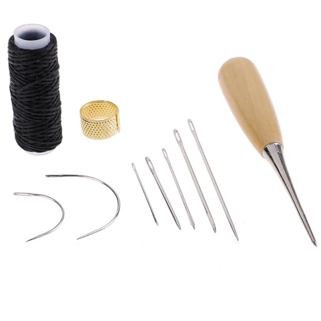 1Set Leather Sewing Needles Stitching Awl Needle Thread Thimble Shoe RepairFRFR