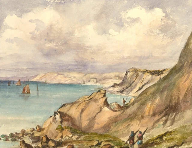 E.M.H. - Mid 19th Century Watercolour, Coastal View