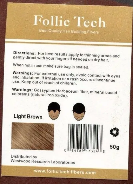 Vegan Follic Tech Hair Building Fibers Refill Light Brown 57g HIGHEST QUALITY