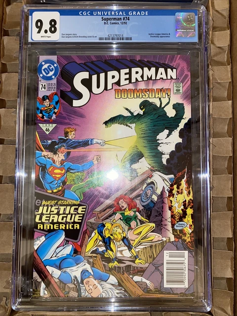 Superman #74 CGC Graded 9.8 DC 1992 Newsstand Edition White Pages Comic Book.