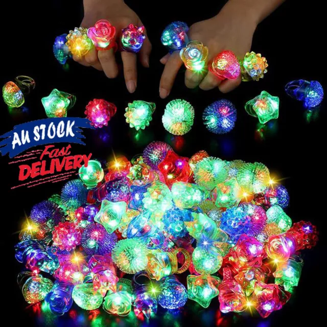 1/24x LED Flashing Ring Finger Shiny Kids Party Light up Glow in the dark Ring