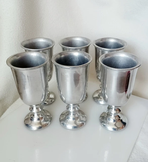 6 WiLTON Armetale USA Pewter Plough Tavern 7" GLOSSY GOBLETS Vintage
